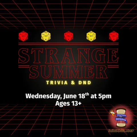 Stranger Things themed background with red tiled background with yellow and red DND dice