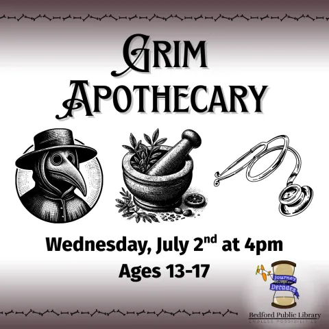 Black n White images of an old-timey plague doctor, natural medicine, and a stethoscope