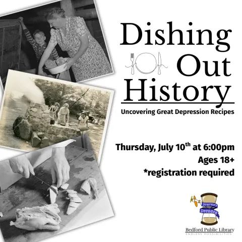 Three photos in black n white and sepia showing people during the 1930s cooking