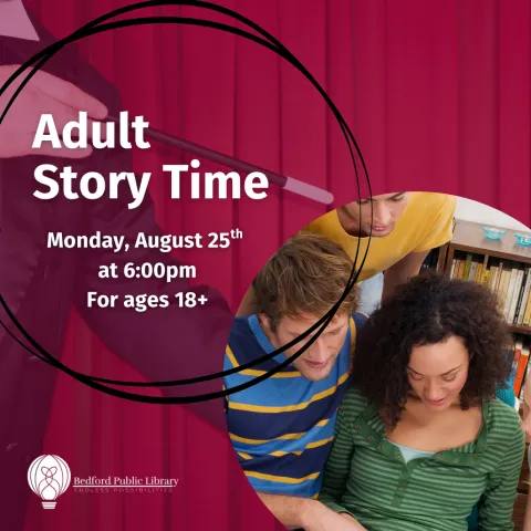 A magician with a magic wand pointing to a circular photo of adults reading a book in the corner 