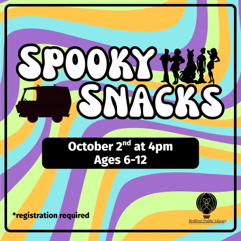 A groovy wavy background of puples, greens, oranges, and blue with the outline of the Scooby Doo gang and the Mystery Machine van