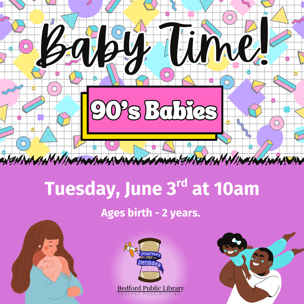 parents holding children with a 90's geometric background