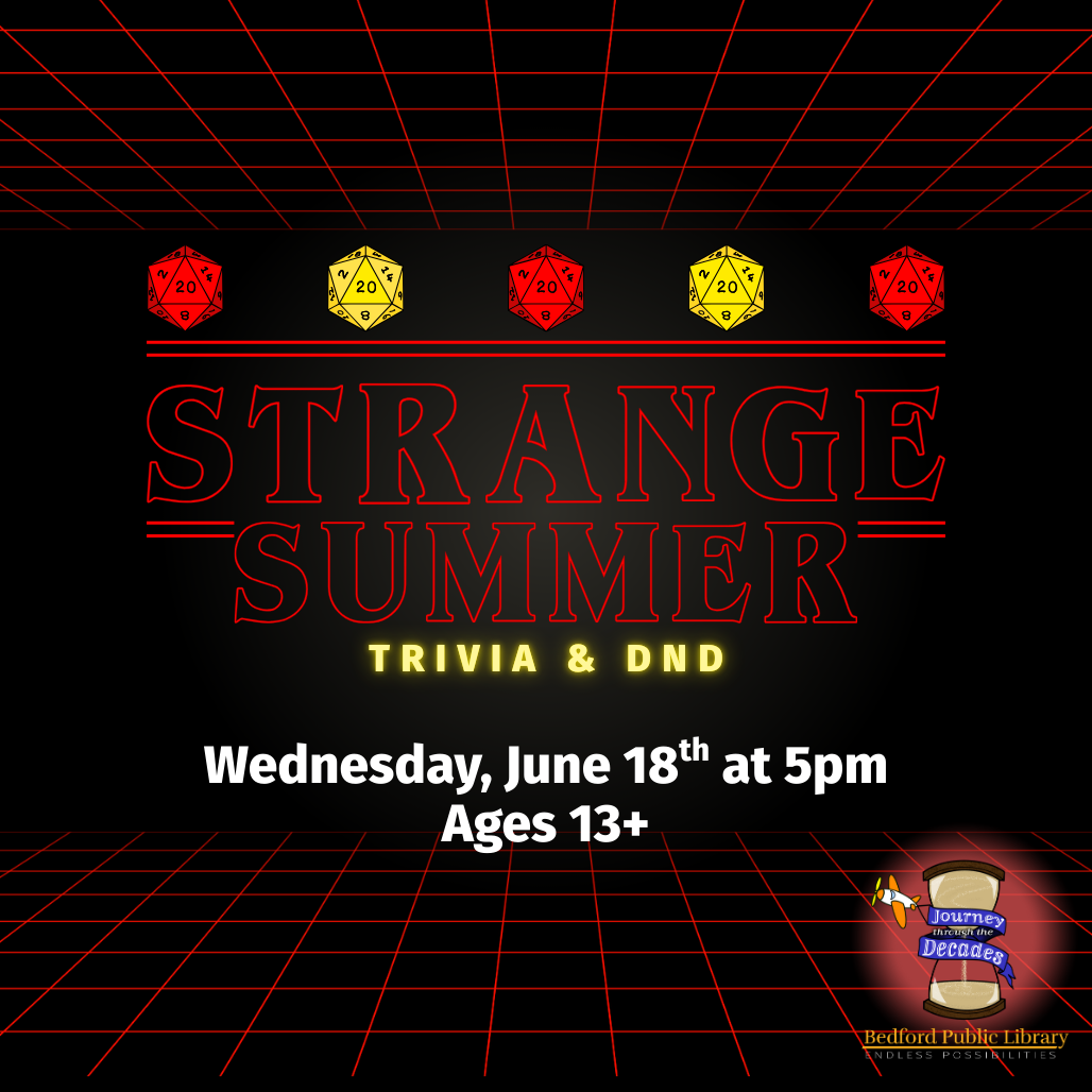 Stranger Things themed background with red tiled background with yellow and red DND dice
