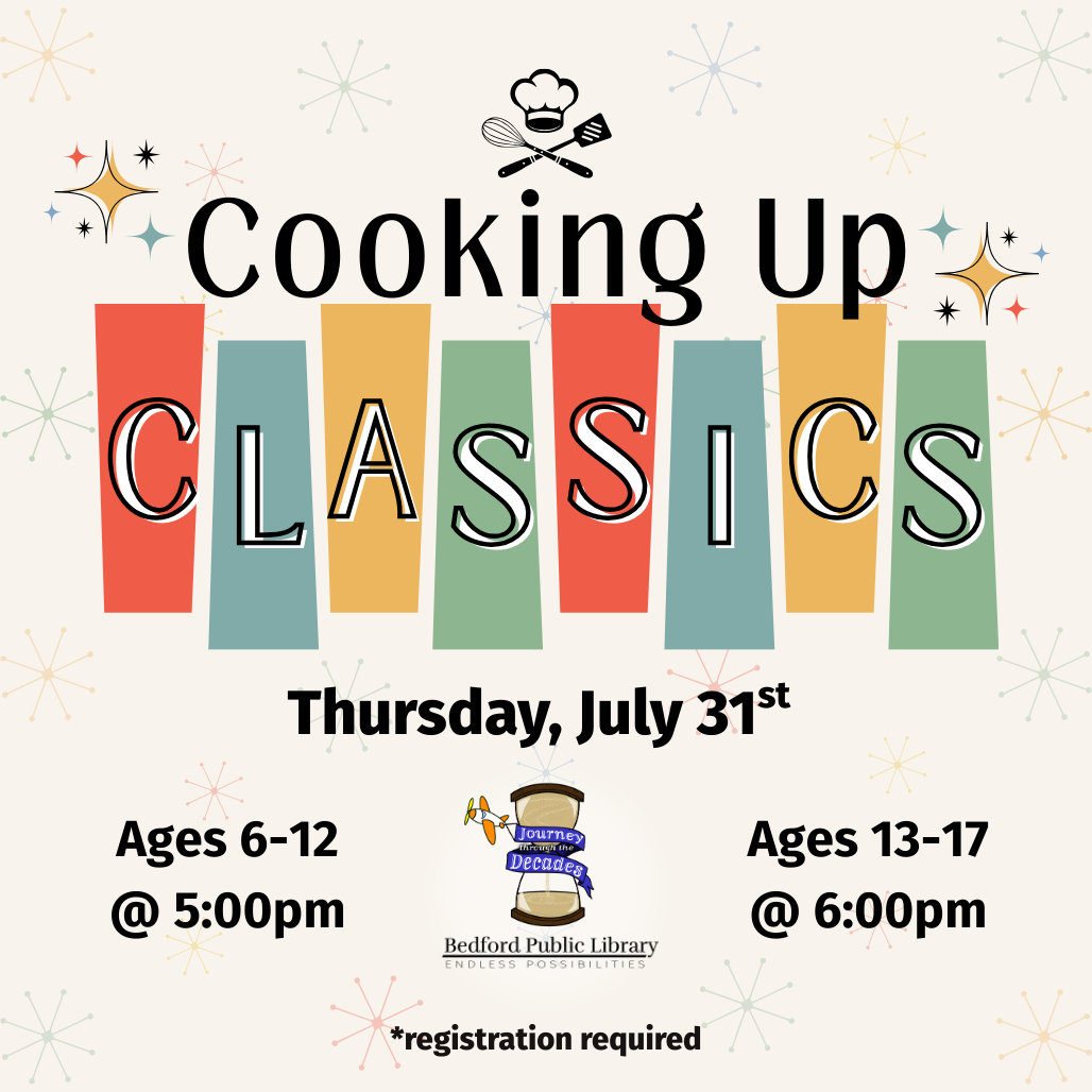 Retro geometric shapes and star-like graphics along with the title Cooking Up Classics