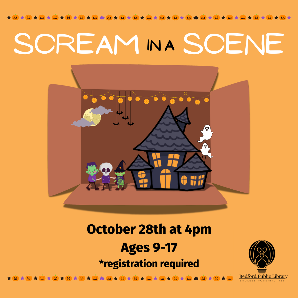 A cartoon diorama of a scene of a spooky house with ghosts and three kids trick or treating  
